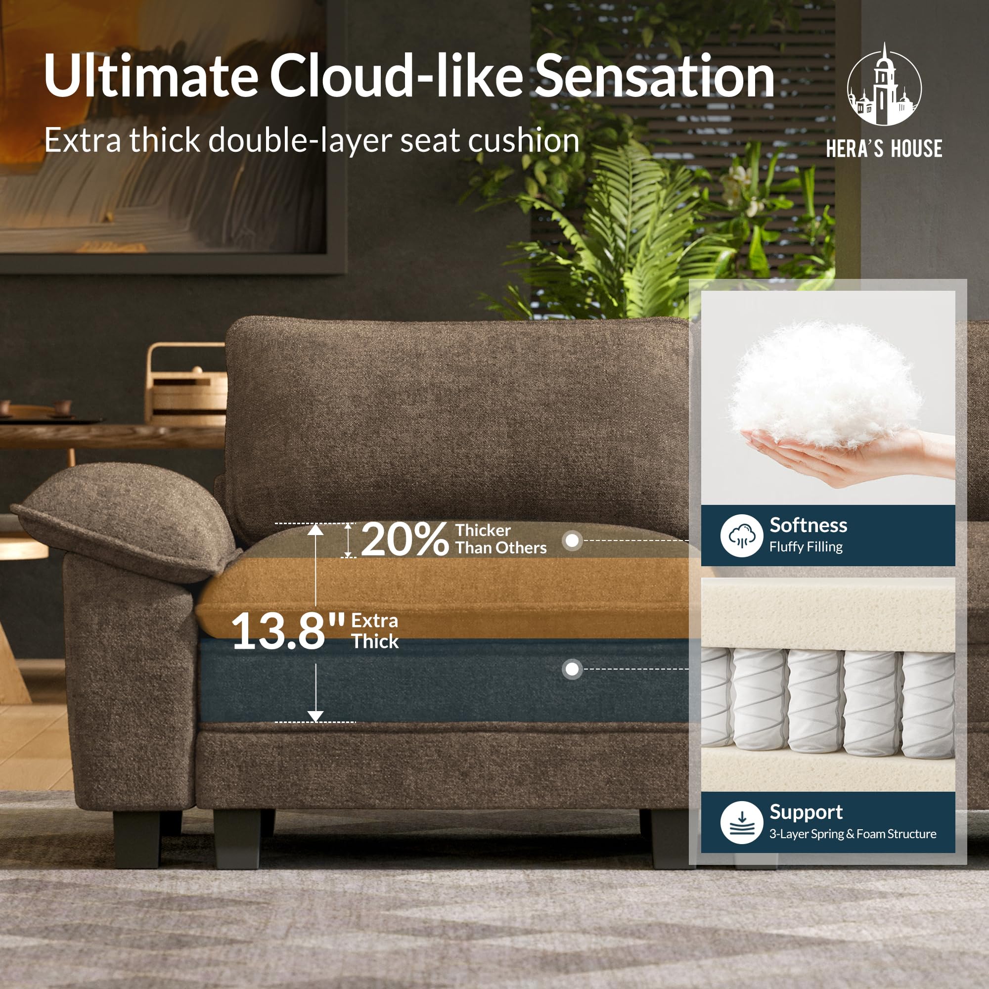 158" Modular Sectional Sofa, Oversized L Shaped Couches for Living Room, Comfy Cloud Couch with Ottoman, 5-Seater Deep Seat Sofa with Throw Pillow, Chenille Taupe