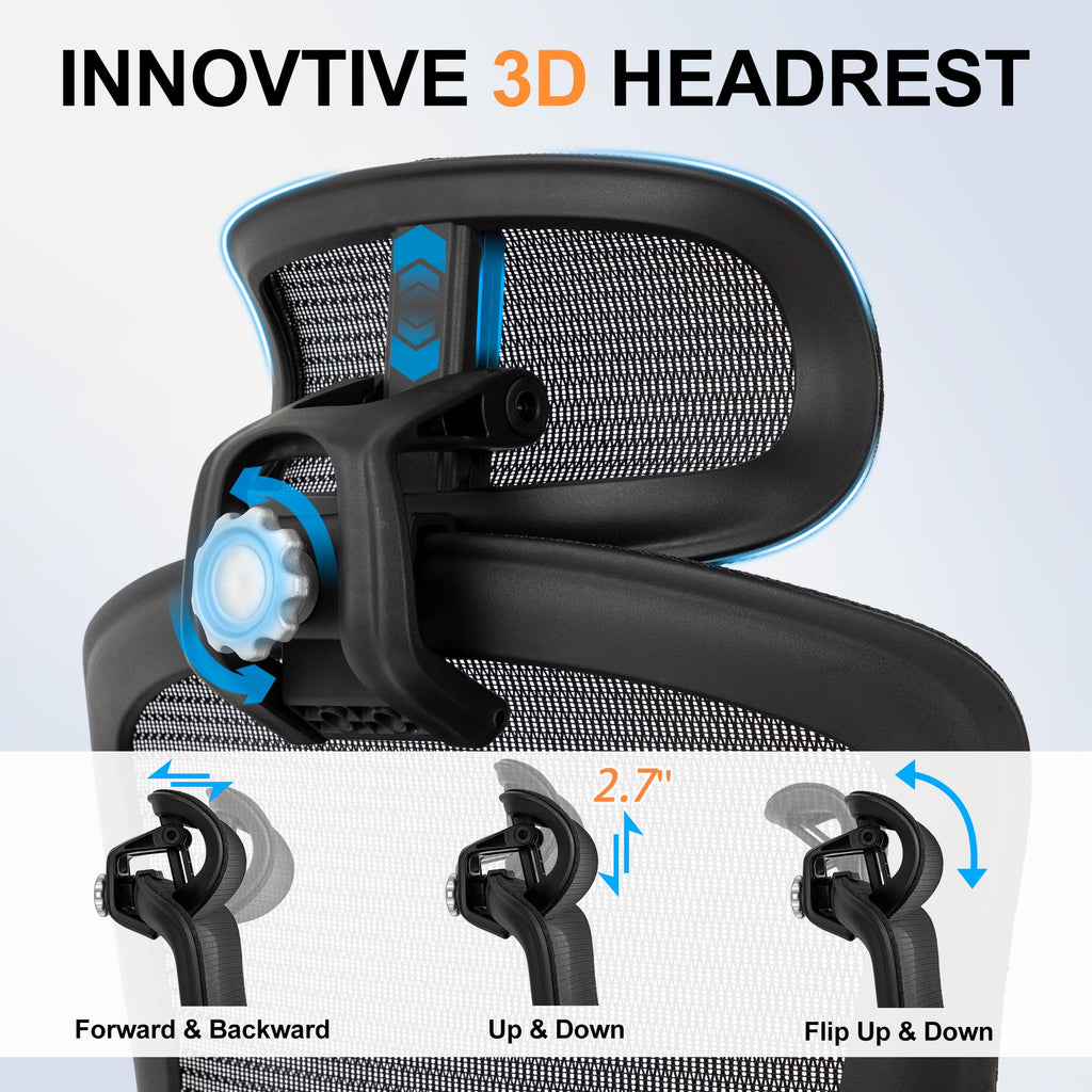 500lbs Big and Tall Office Chair, Large Heavy Duty Executive Computer Chair with 5D Flip Arms,Ergonomic Mesh High Back Desk Chair with Adjustable Lumbar Support 3D Headrest,Thick Spring Cushion