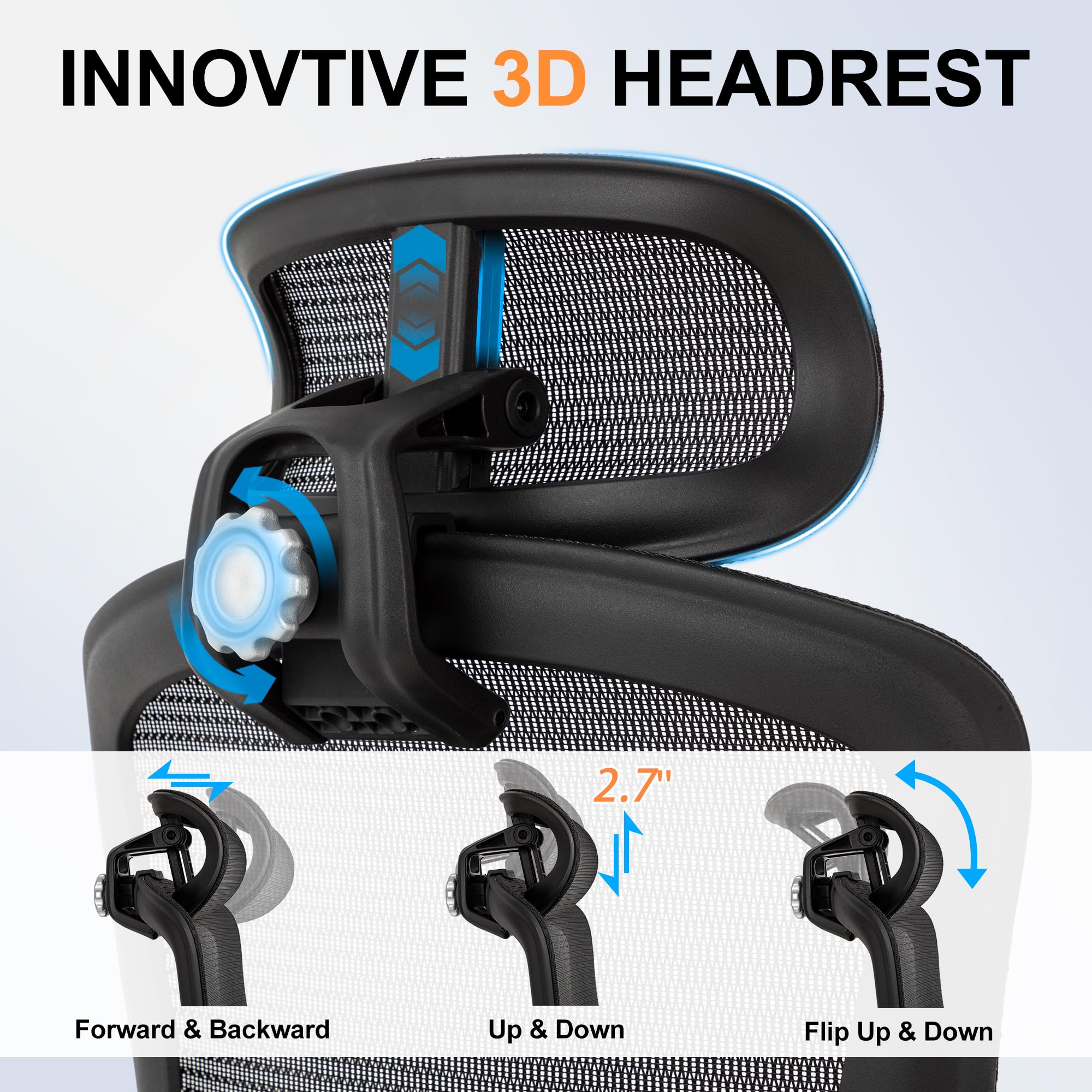 500lbs Big and Tall Office Chair, Large Heavy Duty Executive Computer Chair with 5D Flip Arms,Ergonomic Mesh High Back Desk Chair with Adjustable Lumbar Support 3D Headrest,Thick Spring Cushion