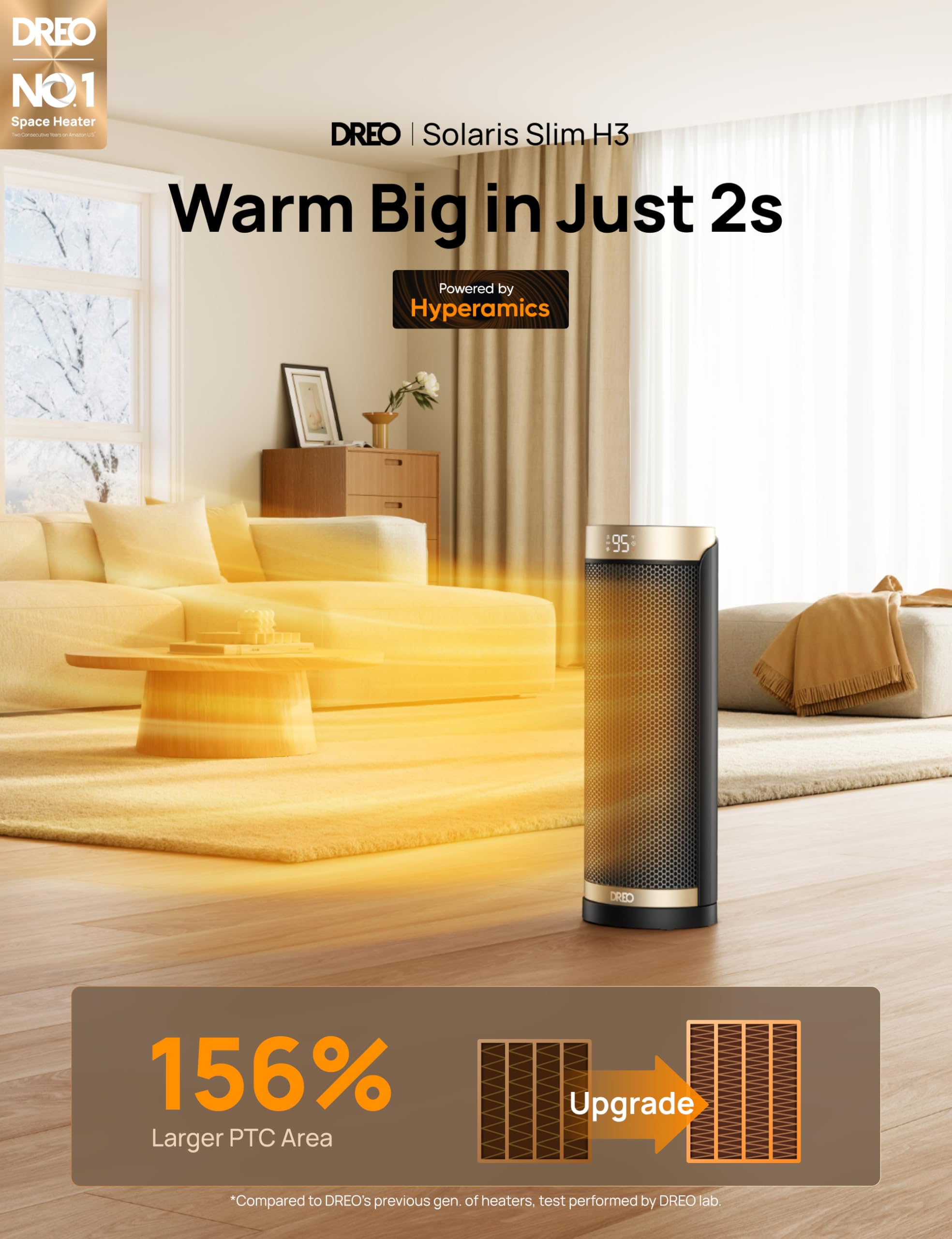 Space Heater, 1500W Electric Heaters for Indoor Use with Thermostat, 70° Oscillation, 8 Safety Protections, 5 Modes, Remote, 12H Timer, Quiet Portable Heater for Office, Bedroom, Large Room