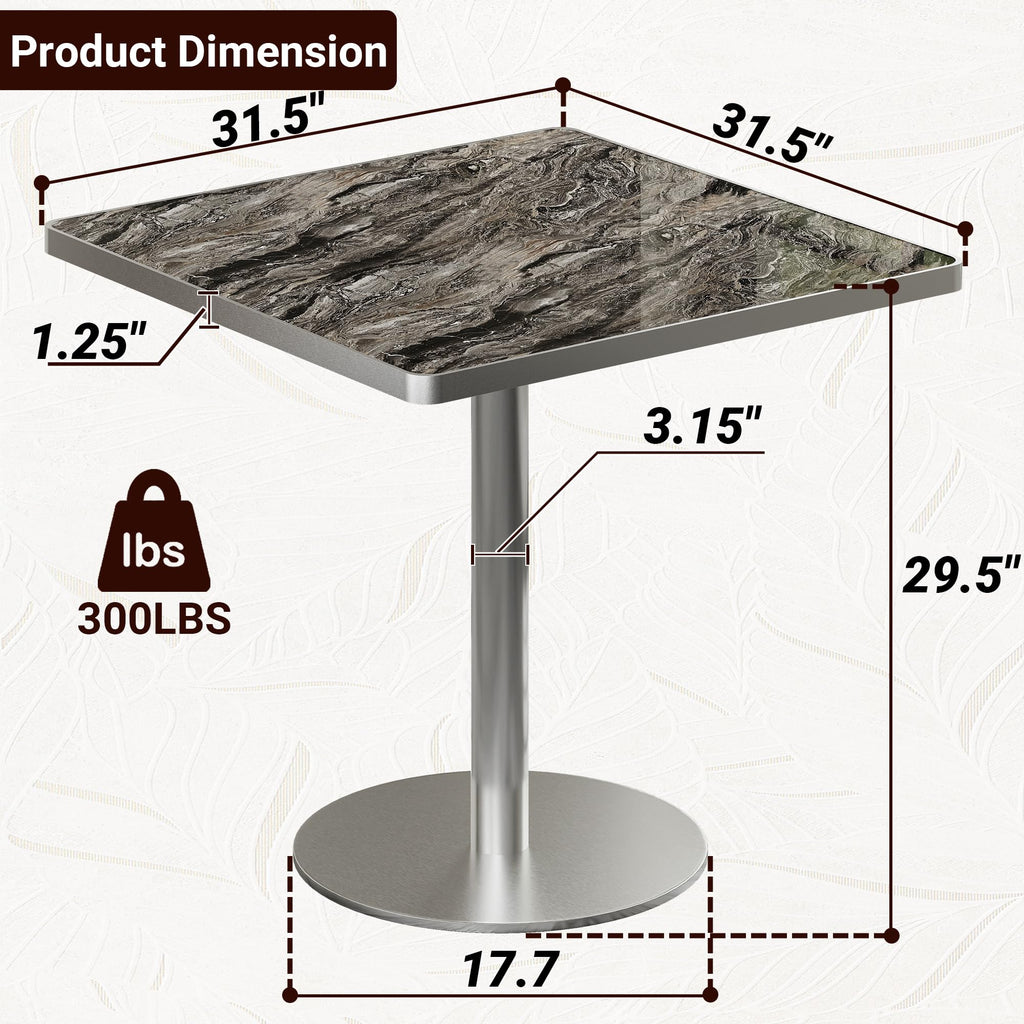 31.5" Tulip Table,Square Kitchen Dining Table for 2-4 with Thick Sintered Stone Top,Titanium Golden Pedestal Base,Heat-Resistant,Bistro Table for Dining Room,Café,Small Space（Dusk Strata）