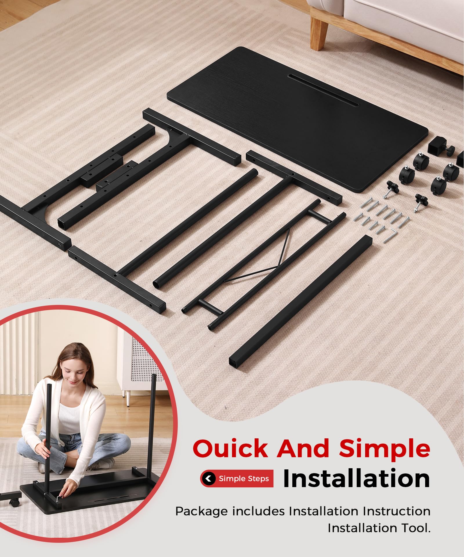 Standing Desk Adjustable Height, Mobile Stand Up Desks with Wheels Small Computer Desk Rolling Desk, Portable Laptop Desk Black Standing Table Sit Stand Home Office Desks 16"x31.5" Height 27"-43.5"