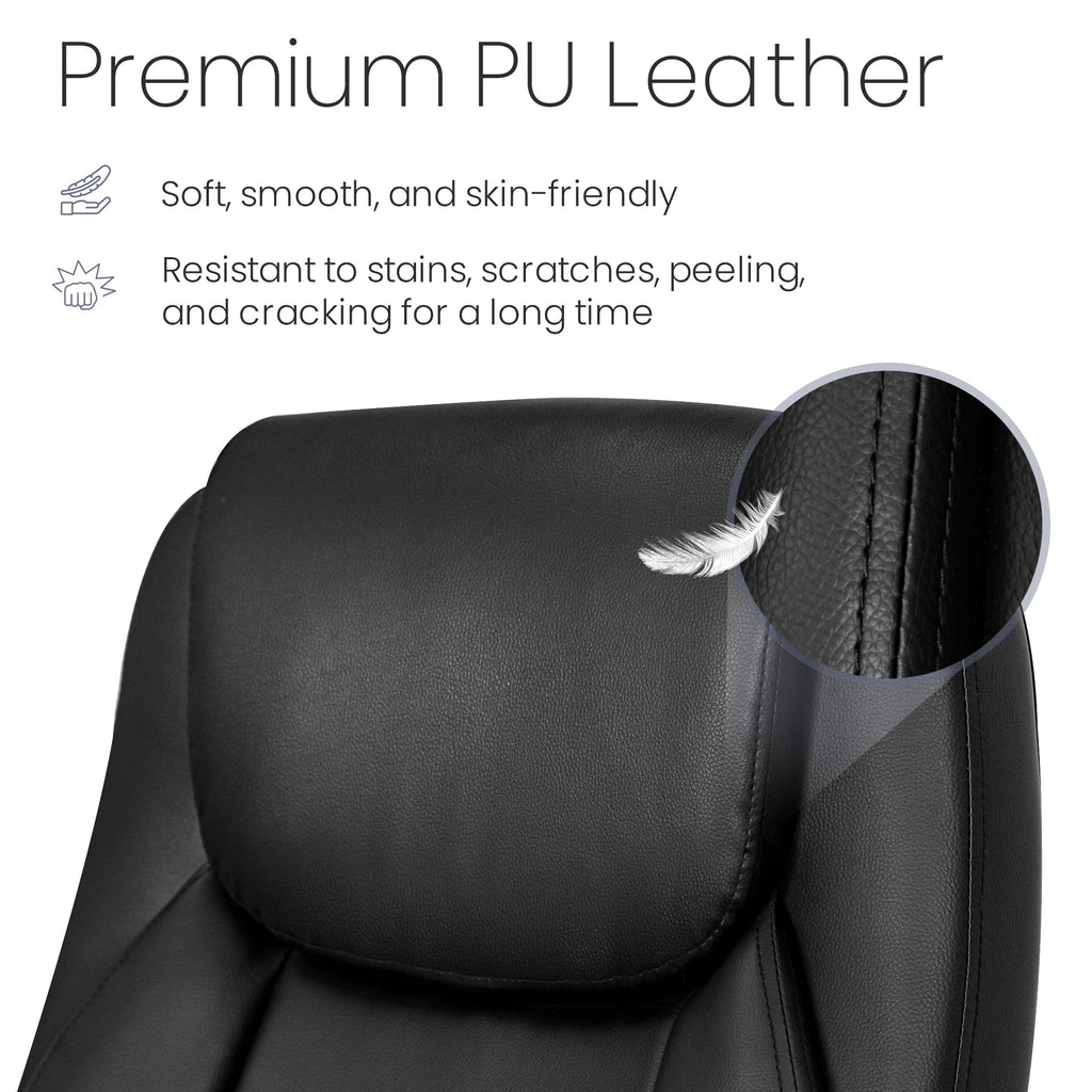 Ergonomic Office Chair Executive Computer Desk Chair Gaming High Back Support Comfy Seat Flip-up Arms Adjustable Height Swivel Rolling Wheels PU Leather for Home (Dark Black)