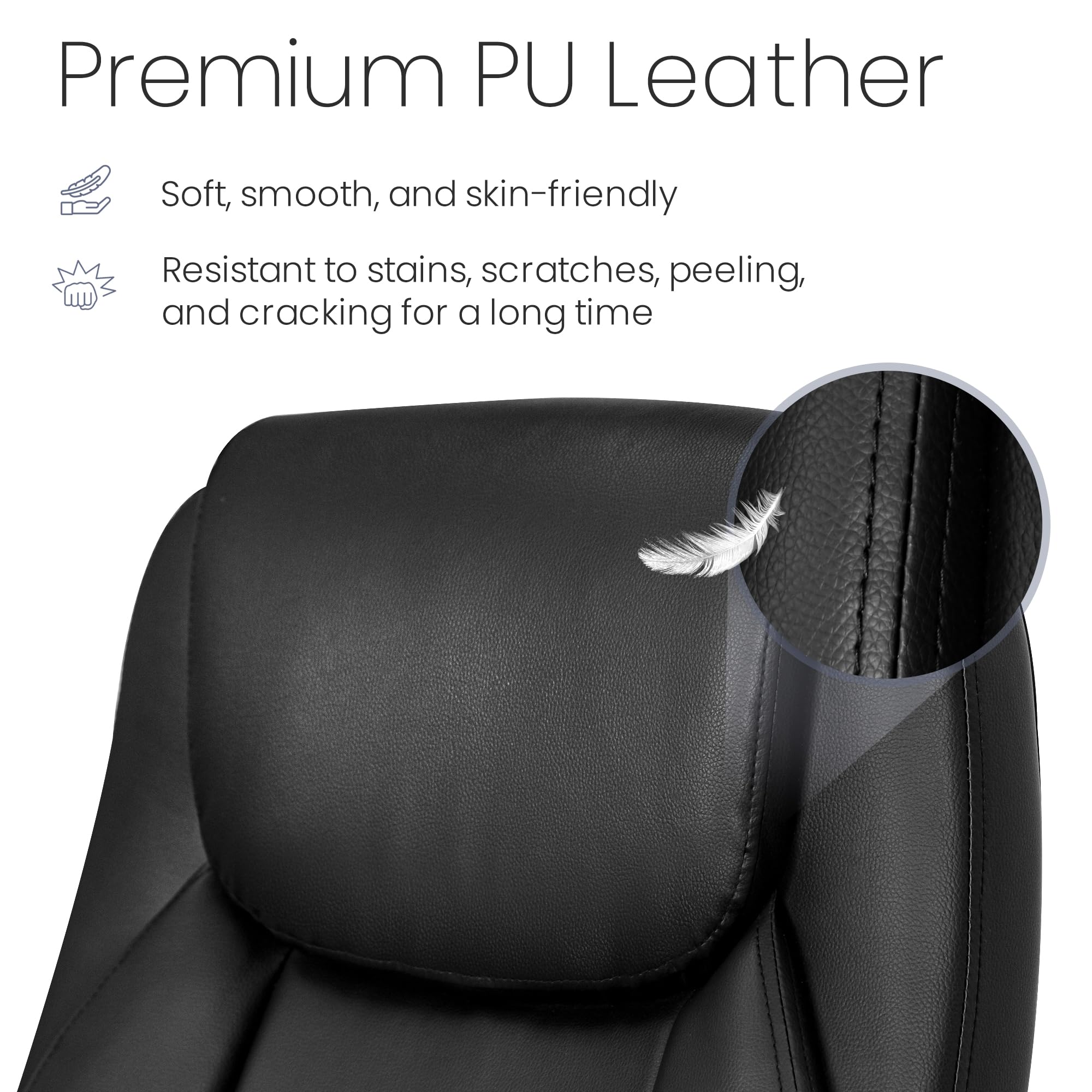 Ergonomic Office Chair Executive Computer Desk Chair Gaming High Back Support Comfy Seat Flip-up Arms Adjustable Height Swivel Rolling Wheels PU Leather for Home (Dark Black)