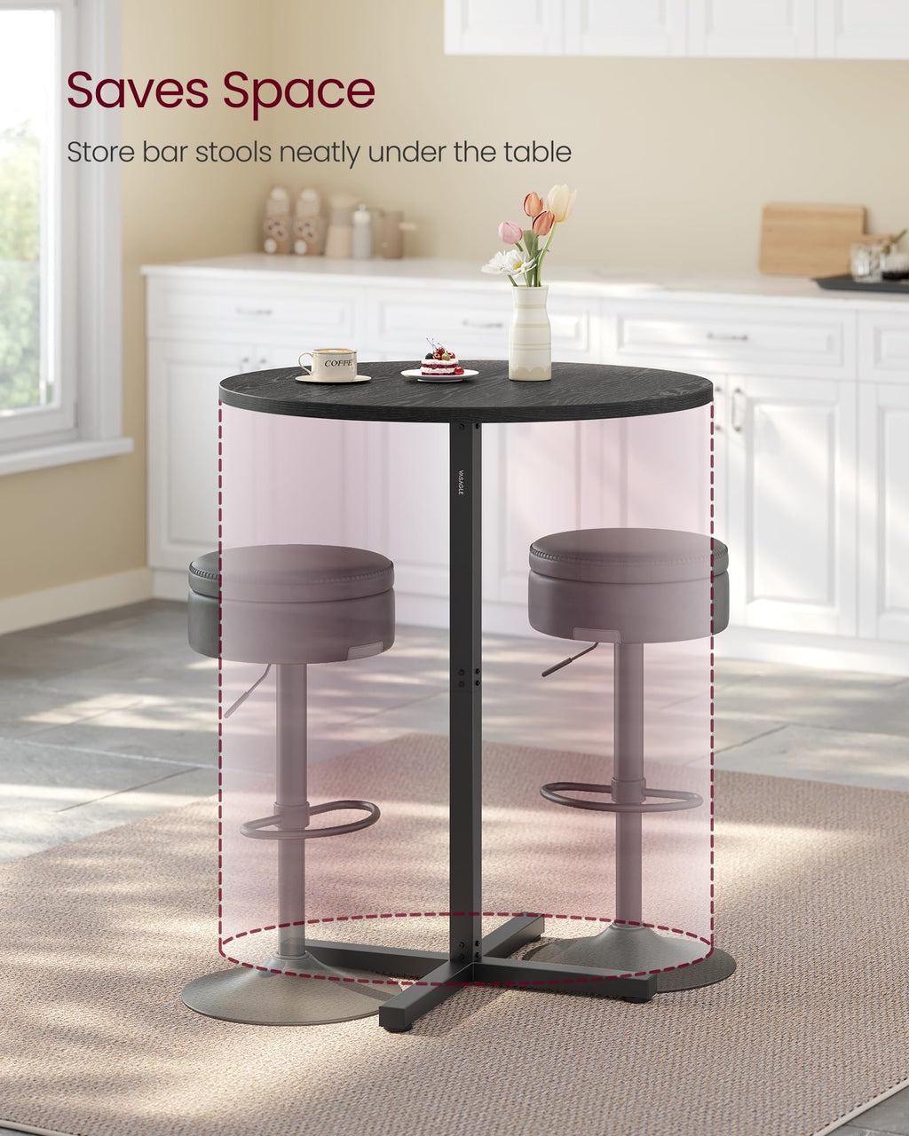 Round Cocktail Table, Set of 2, High Top Bar Pub Table with Metal Frame and Cross Base, for 2-3 People, Modern, Easy to Assemble, 23.6 x 41.1 Inches, Ebony Black