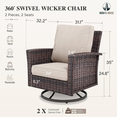 Outdoor Furniture, 2 x High Back Swivel Patio Chairs with 5.5