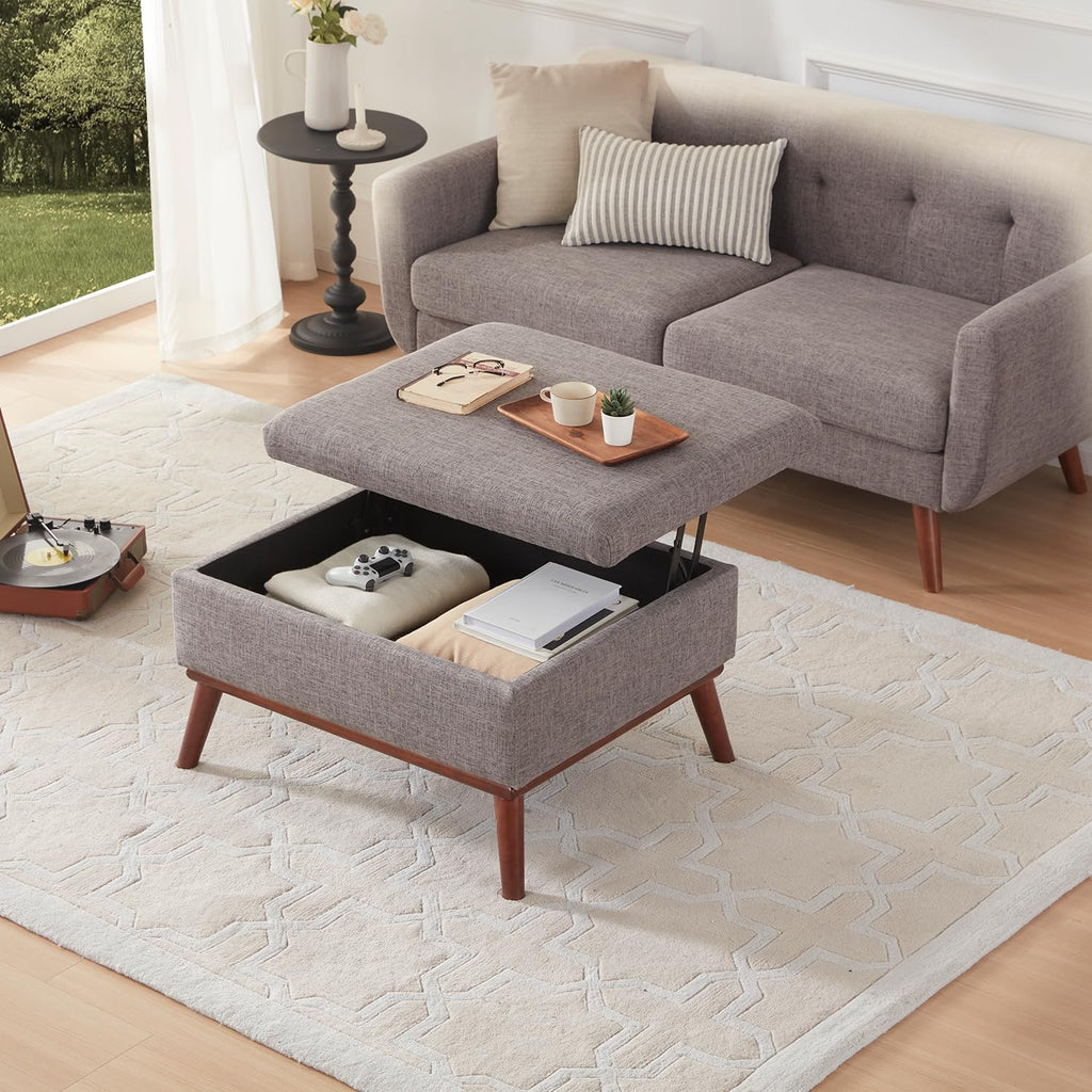 65" W Loveseat Sofa with Ottoman Coffee Table, Mid Century Modern Decor Love Seat Couches and Ottoman with Storage for Living Room, Button Tufted Upholstered Love Seats Furniture Set, Grey