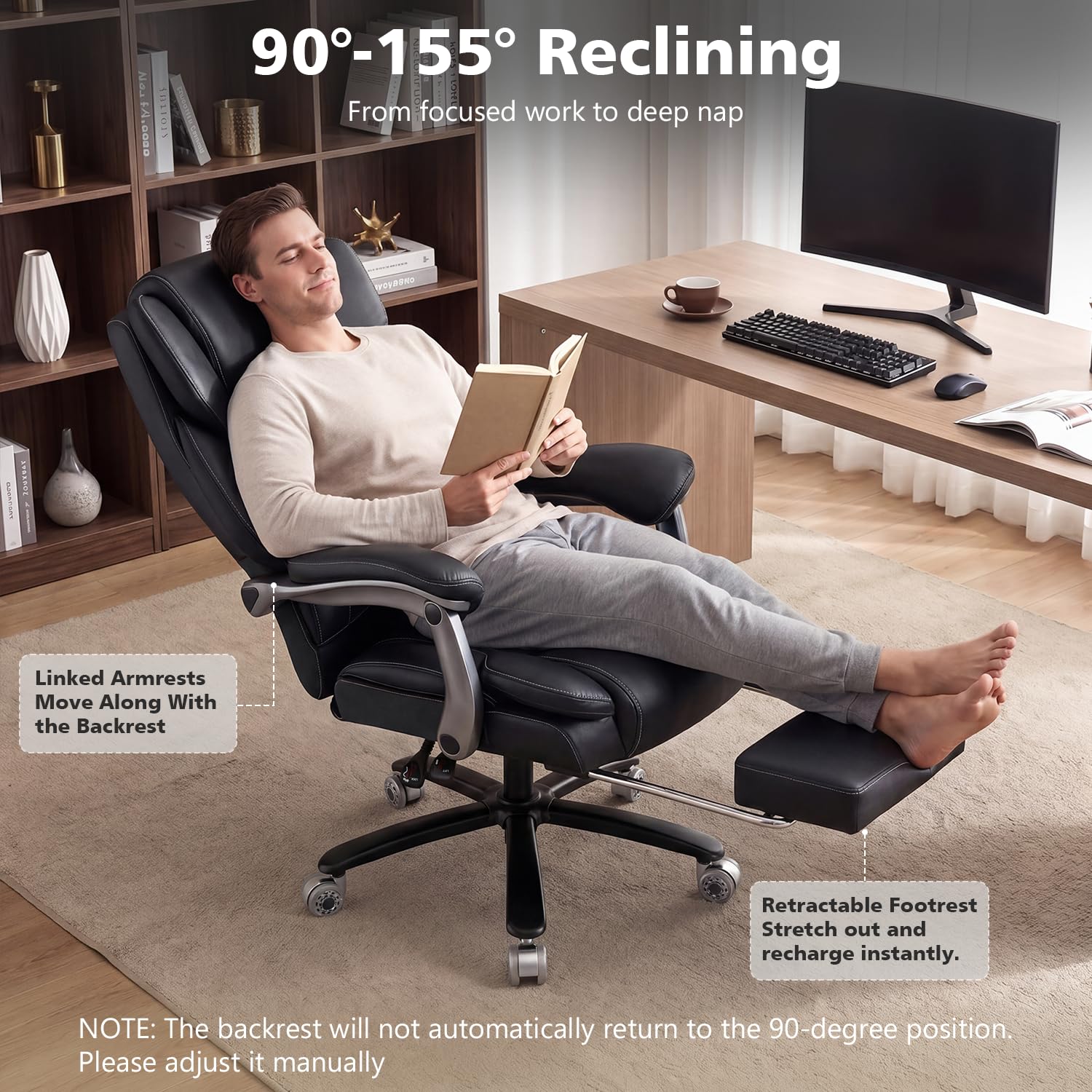 500lbs Heavy Duty Comfy Office Chair, Reclining Big and Tall Office Chair for Heavy People, High Back Executive Chair with Adjustable Lumbar Support,Pocket Spring Cushion