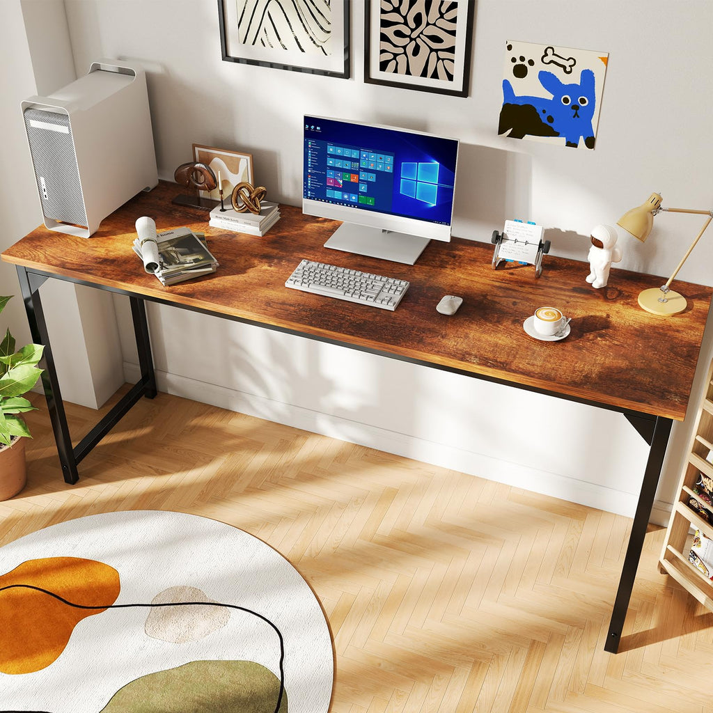 63 Inch Computer Office Desk Writing Gaming Study Work Large Desks for Bedroom Home Office with Metal Frame Simple Modern PC Table Workstation, Wood Brown
