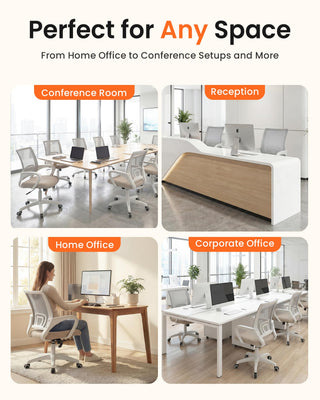 Office Desk Computer Chair Ergonomic Mesh Gaming Cushion Seat with Comfy Lumbar Mid Back Support Adjustable Height Swivel Rolling Wheels for Home Task (Beige)