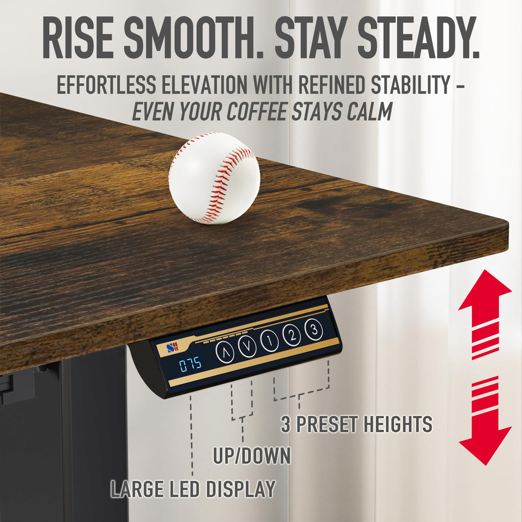 55 x 28 Inches Electric Height Adjustable Standing Desk with Drawer and Memory Preset, Rustic Brown