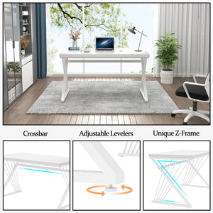 White Desk, Modern Wood and Metal Computer Desk for Home Office, Simple Writing Work PC Desks for Bedroom, Industrial Study Gaming Table for Living Room, White, 47 Inch