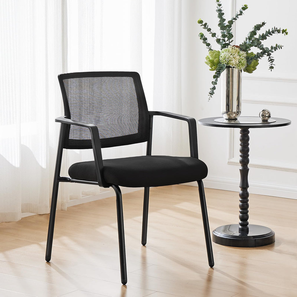 4 Pack Black, Mesh Back Stacking Arm Chairs, Upholstered Fabric Stacking Chairs, Sturdy Metal Office Chairs, Easy to Use and Store, Outdoor and Indoor, for Home, School, Party, Church,