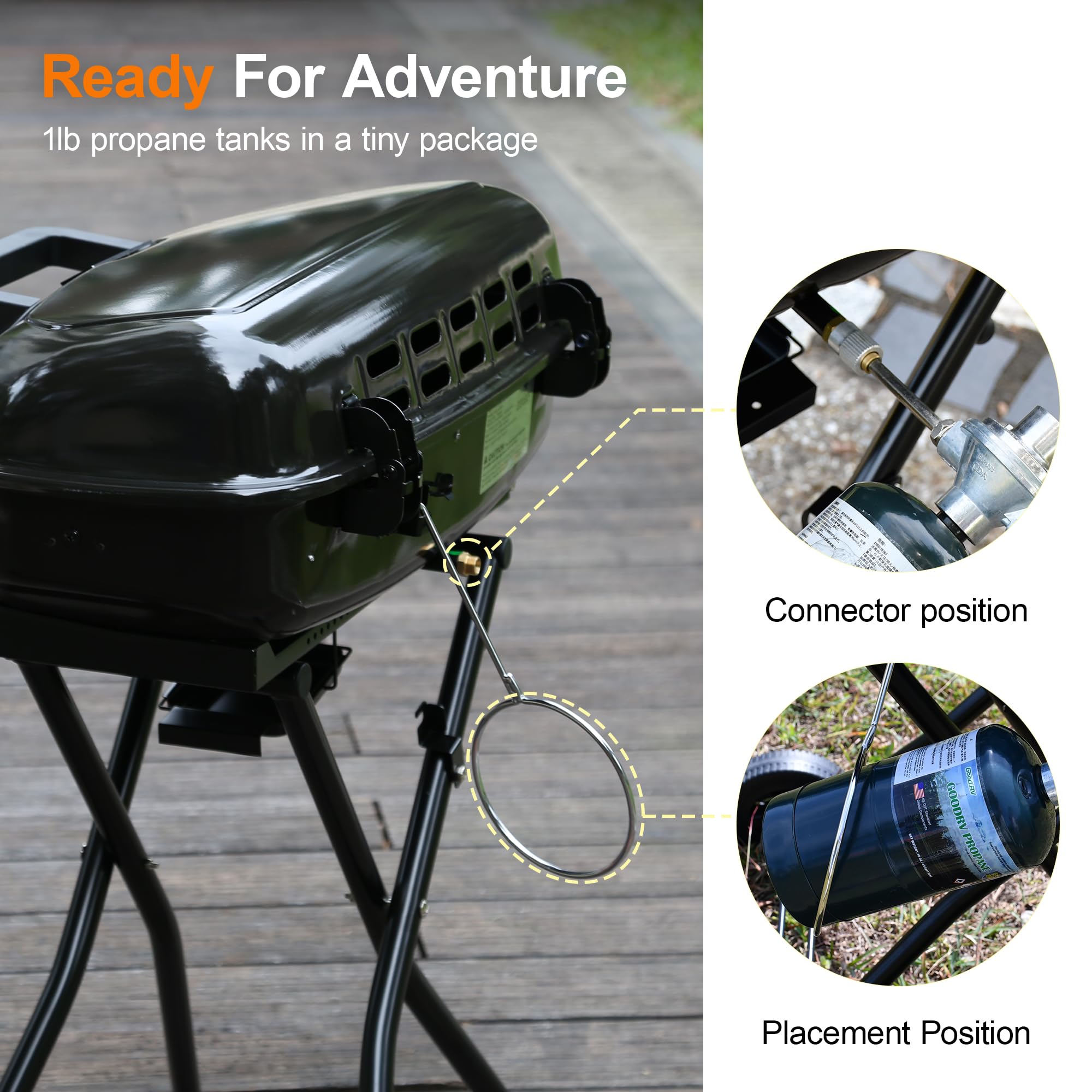 Portable Propane Gas Grill with Folding Cart and Push-Button Ignition, Standup Design for Camping, Tailgating, Backyard BBQ, Patio, Outdoor Cooking (Black)