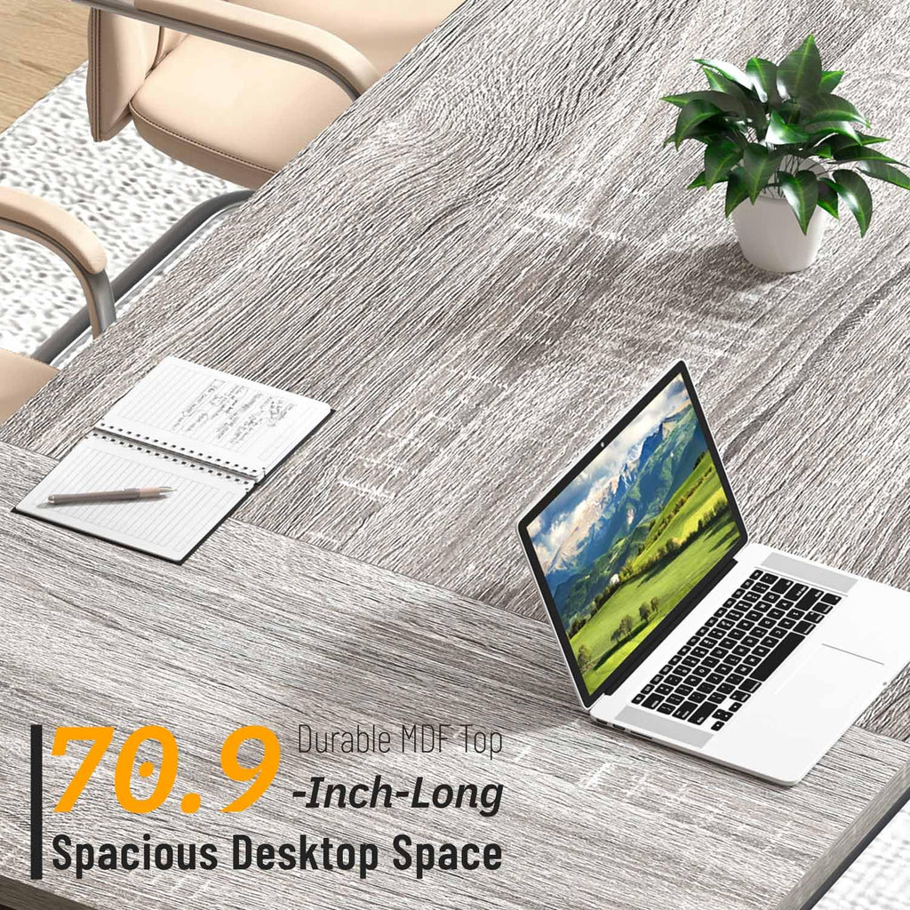 70.9" Industrial Computer Desk with Z-Shaped Legs, Modern Home Office Desk for 2 Person, Large Gaming Executive Workstation Study Table for Bedroom Writing, Light Grey