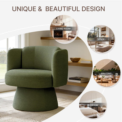 Swivel Barrel Chair,360° Accent Chairs with Round Backrest,Upholstered Lounge Chair for Vanity,Living Room,Bedroom,Reading Nook,Green