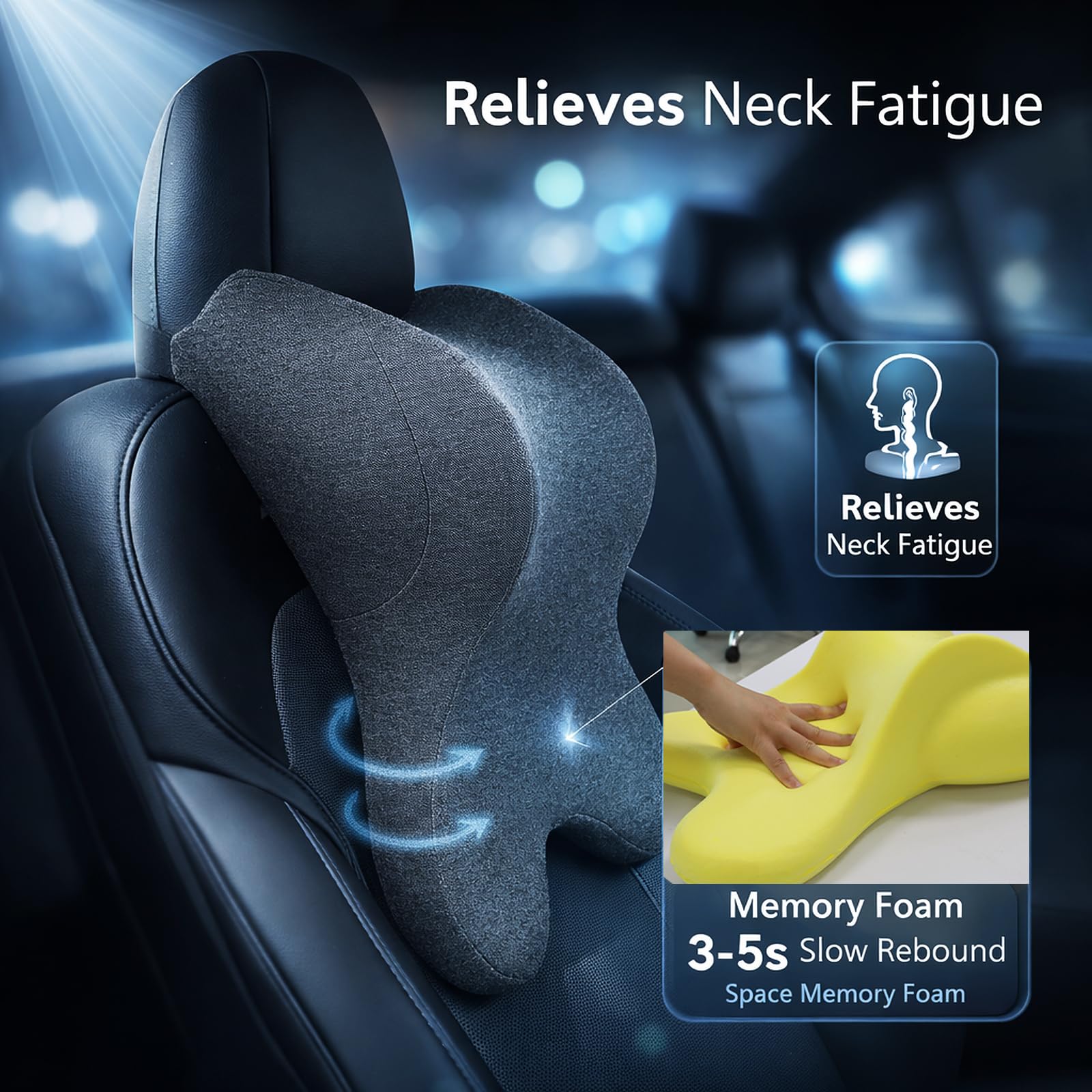 Neck Pillow for Driving Gaming Chair Headrest Pillow Office Chair Neck Pillow Ergonomic Design Double Straps Design Suitable for Different Heights