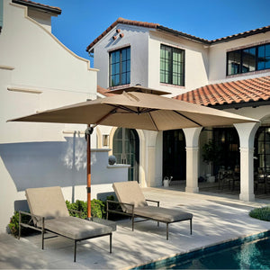 9' x 12' Double Top Deluxe Rectangle Patio Umbrella - Offset Hanging Cantilever Umbrellas in Heather Beige