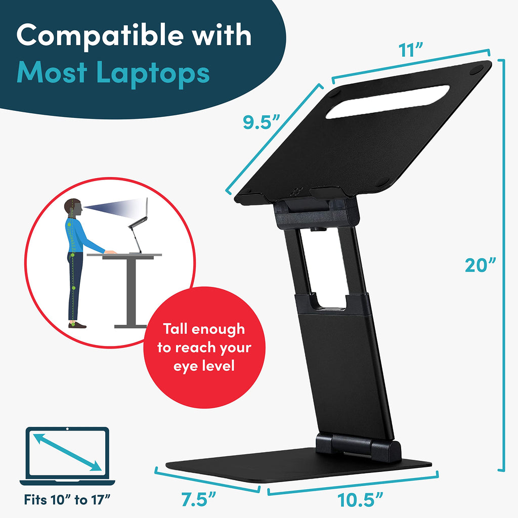 Adjustable Laptop Stand for Desk, Ergonomic Premium Aluminum Laptop Riser, Portable Foldable Computer Stand, Height Adjustable up to 20”, Fits 10-17 Inch Laptops & MacBooks