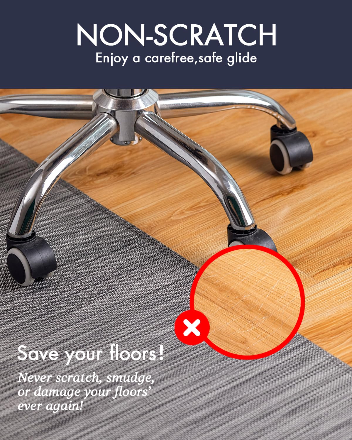 Office Chair Mat for Hardwood Floor Under Desk Computer Rolling Chair Mat for Wood/Tile Floor Non-Slip Heavy Duty Desk Rug PVC Plastic Hard Floor Protector 36
