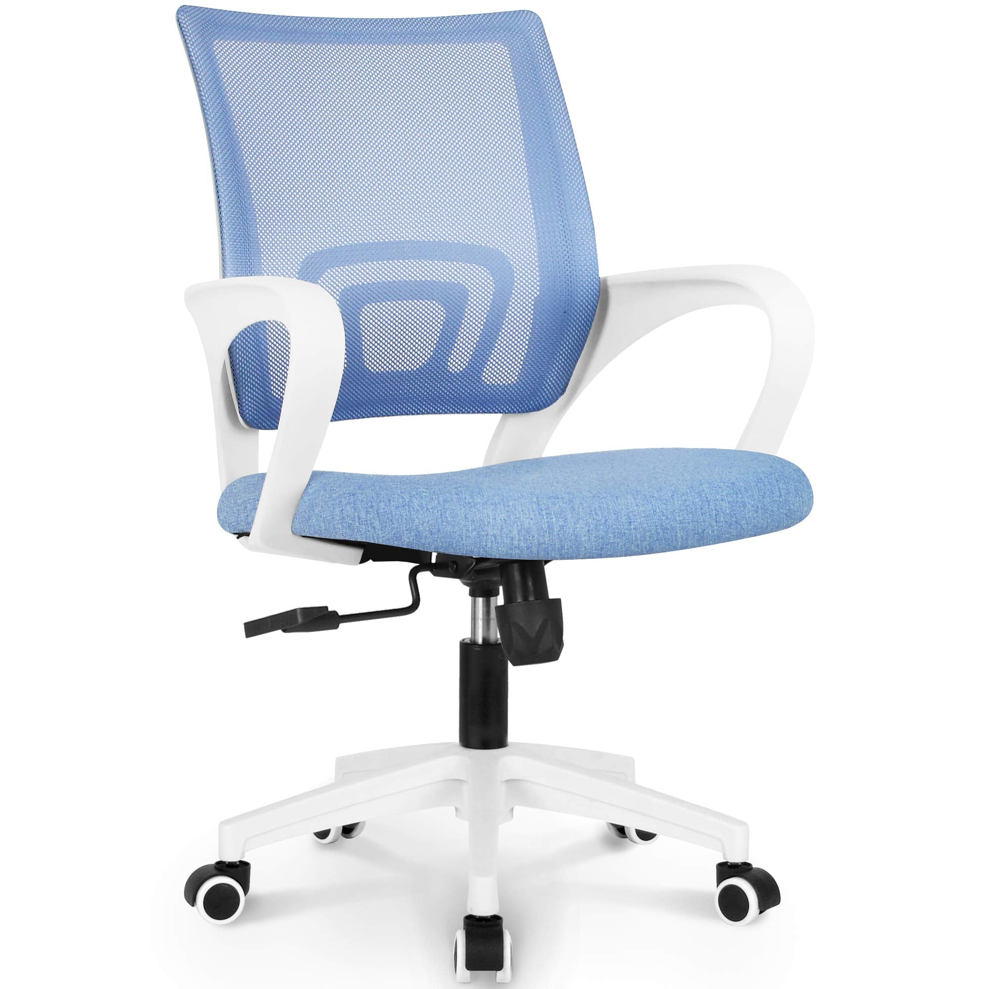 Office Desk Computer Chair Ergonomic Mesh Gaming Cushion Seat with Comfy Lumbar Mid Back Support Adjustable Height Swivel Rolling Wheels for Home Task (Sky Blue)