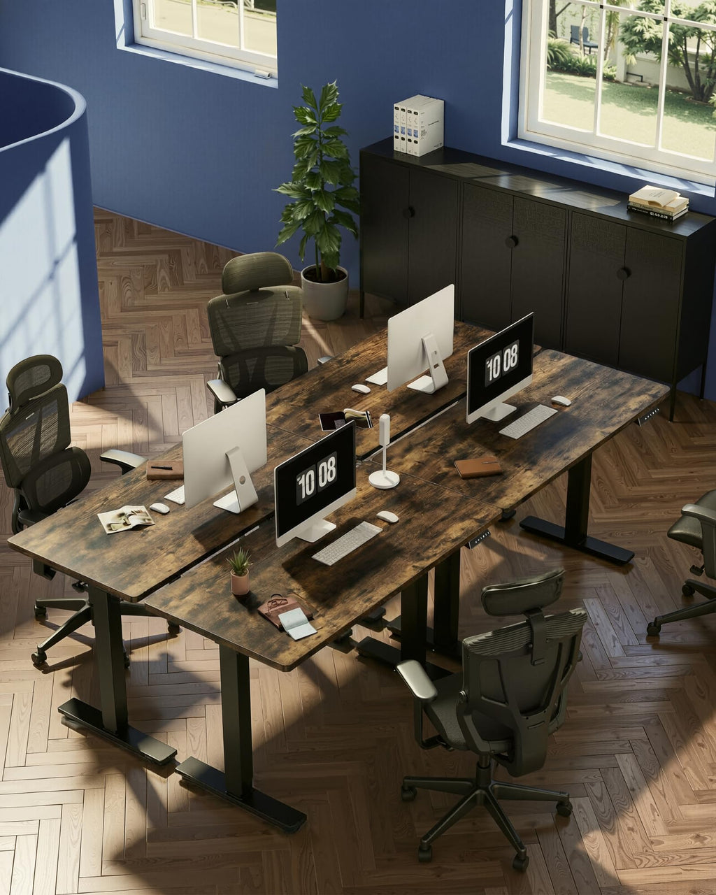 EN1 One-Piece Standing Desk, Electric Adjustable with 4 Memory Presets, 176 LBS Capacity, Stable & Quiet, Seamless Desktop for Home Office & Dual Monitors, 55"x28" Rustic Brown