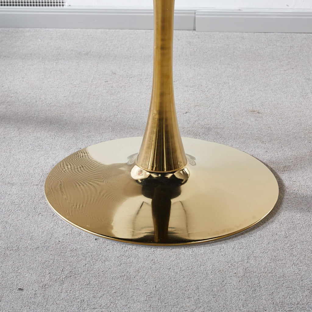 31.5" Round Tulip Dining Table, Mid-Century Tulip Table Kitchen Tulip Dining Table 2 People with Faux Marble Table Top & Metal Base for Office Living Room