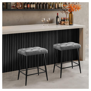 Bar Stools Set of 2, Counter Height Bar Stools for Kitchen Island, 24 Inch Modern Bar Stool for Kitchen Counter, Kitchen Bar Chairs with Footrest and Metal Legs, Grey
