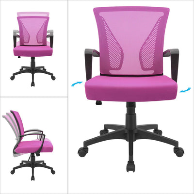 Office Chair Ergonomic Computer Desk Mesh Chair Mid Back Swivel Lumbar Support with Armrest (1, Pink)