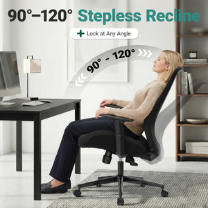 Big and Tall Home Office Desk Chair 500lb Capacity for Heavy People, Ergonomic Wide Mesh Desk Chair with Stepless Recline & Lock, 5.5