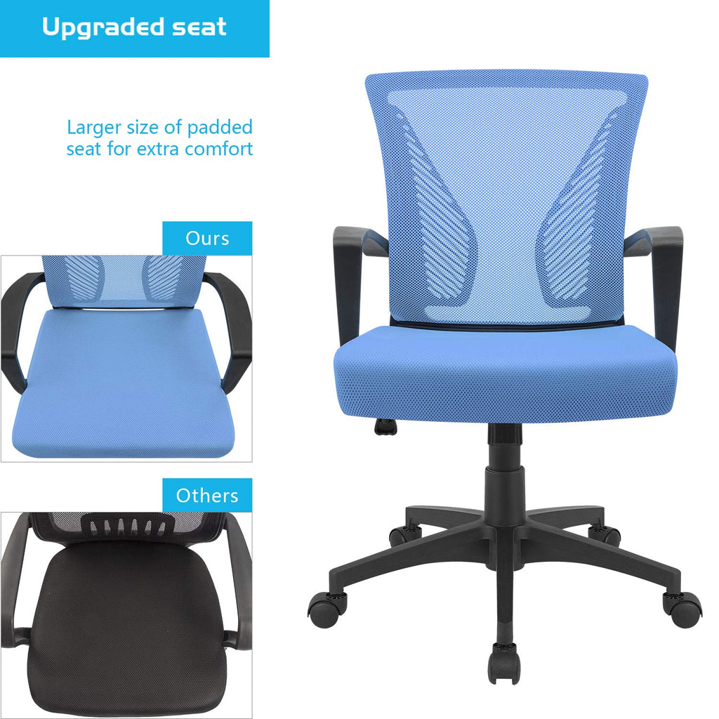 Office Chair Ergonomic Computer Desk Mesh Chair Mid Back Swivel Lumbar Support with Armrest (1, Blue)