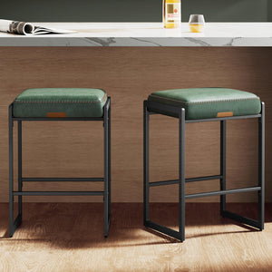 Bar Stools Set of 2, Counter Height Bar Stools, Synthetic Leather with Stitching, Mid-Century Modern Counter Stools, 26-Inch Tall, Kichen Home Bar Dining Room, Forest Green