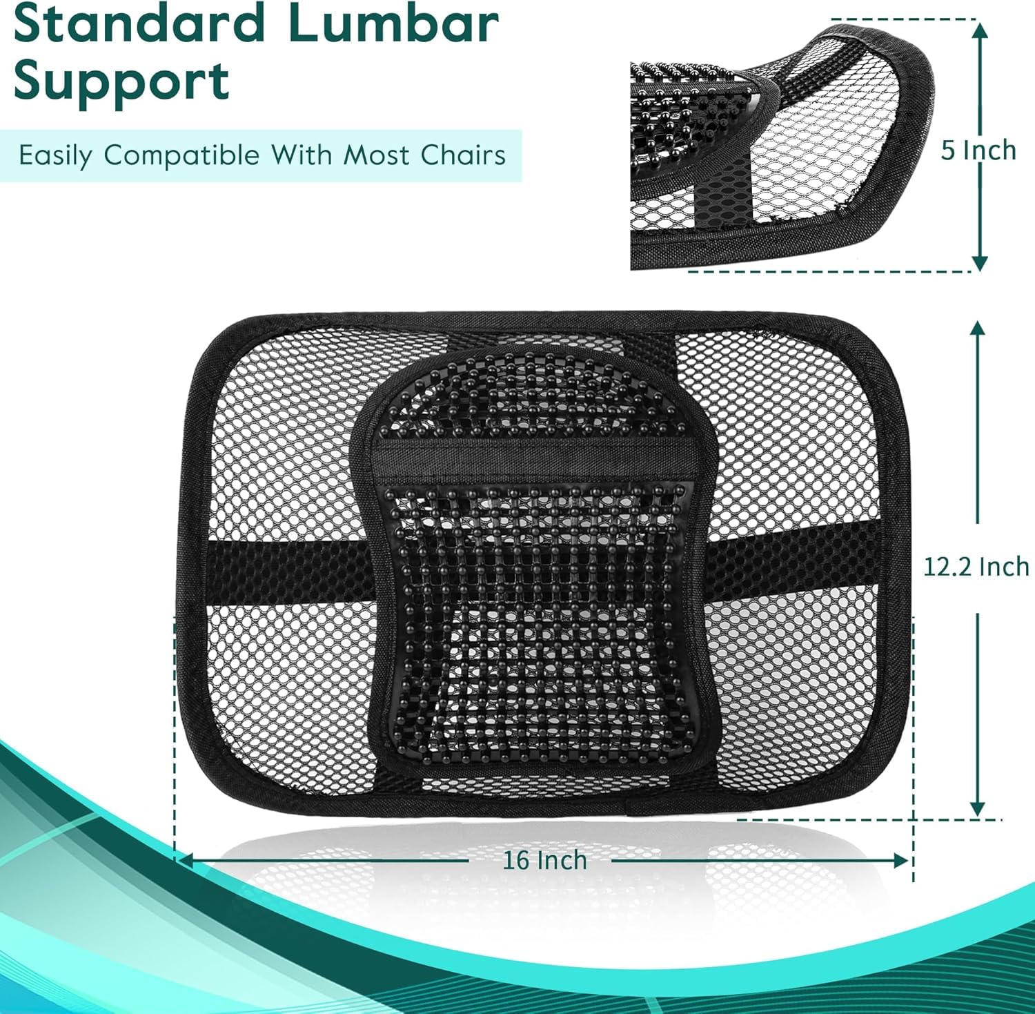 Mesh Back Lumbar Support, Back Support Seat Cushion with Breathable Mesh for Office Chairs Car 12” x 16”