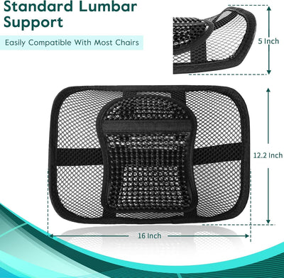 Mesh Back Lumbar Support, Back Support Seat Cushion with Breathable Mesh for Office Chairs Car 12” x 16”