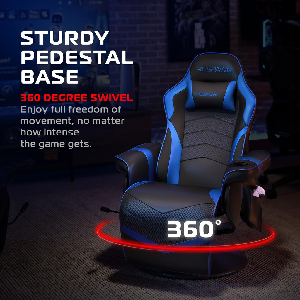 900 Console Gaming Recliner with Footrest and Lumbar Support - Comfortable Ergonomic Gaming Chair with Headrest, No Wheels, Reclining, Heavy Duty, Racing Style Video Game Chairs - Blue