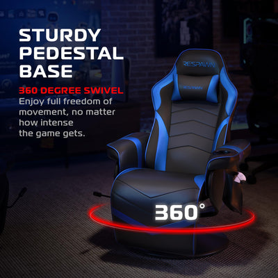 900 Console Gaming Recliner with Footrest and Lumbar Support - Comfortable Ergonomic Gaming Chair with Headrest, No Wheels, Reclining, Heavy Duty, Racing Style Video Game Chairs - Blue