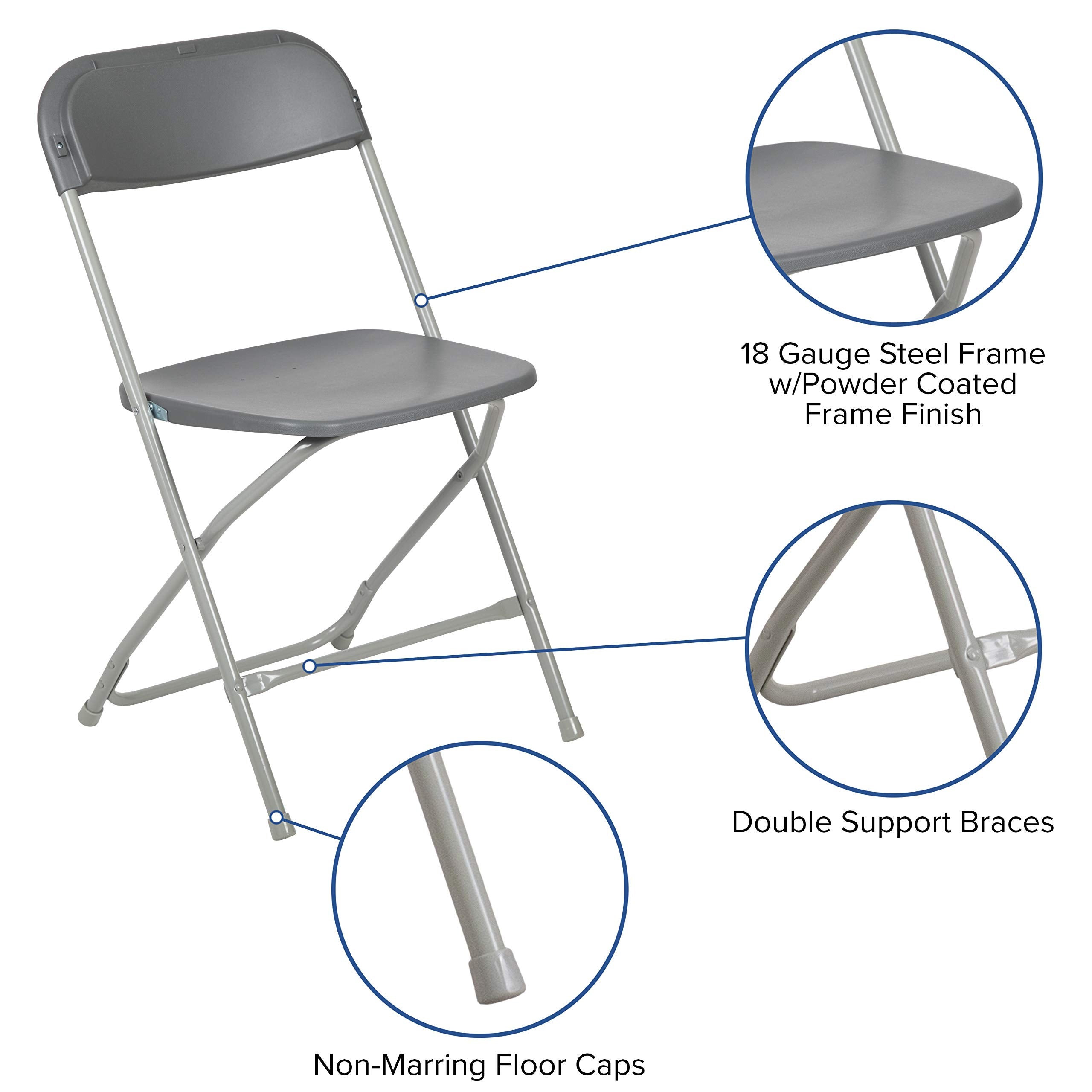 Hercules Series Plastic Folding Chair - Grey - 650LB Weight Capacity Comfortable Event Chair - Lightweight Folding Chair