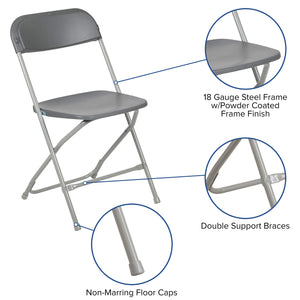 Hercules Series Plastic Folding Chair - Grey - 650LB Weight Capacity Comfortable Event Chair - Lightweight Folding Chair