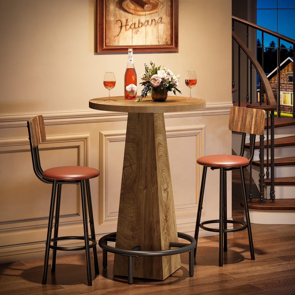 Bar Table, 37.4" High Round Pub Table for Small Bars, Dining Room, Kitchen, Wood Color (Only Table)