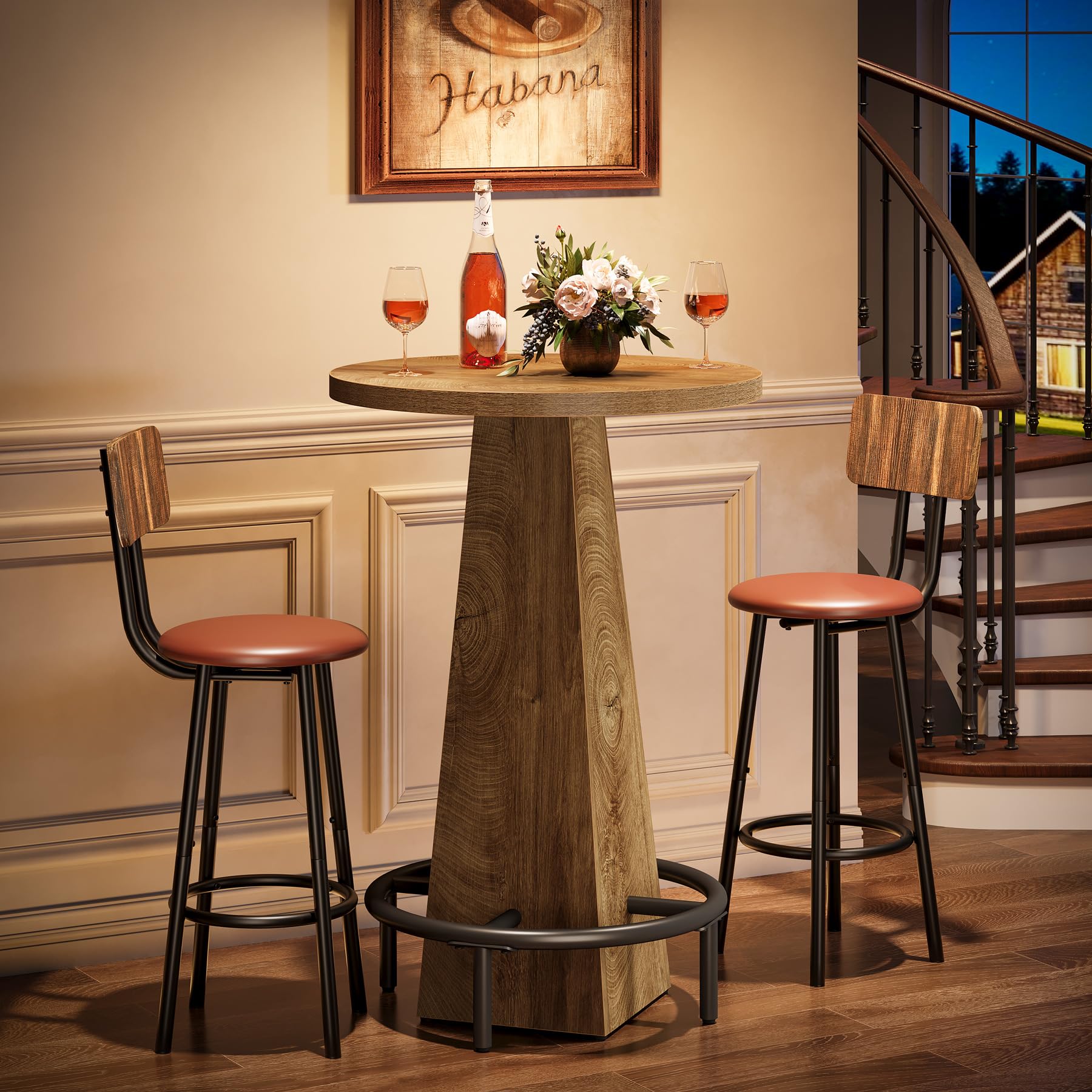 Bar Table, 37.4" High Round Pub Table for Small Bars, Dining Room, Kitchen, Wood Color (Only Table)