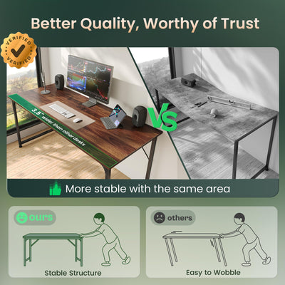 Computer Desk, 54 Inch Office Desk, Gaming Desk with Storage, Writing Desk Work Desk for Home Office, Study, Modern Simple Desk, Large Legroom, Metal Frame, Walnut