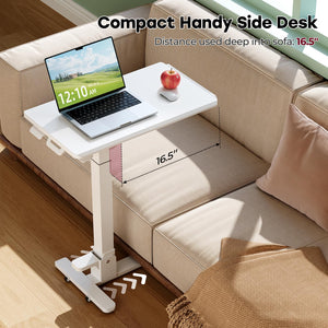 Foldable Mobile Standing Desk, 27 Inch Small Rolling Laptop Cart Height Adjustment, 90° Tiltable Bedside Table, No Assembly Needed Portable Computer Workstation, White