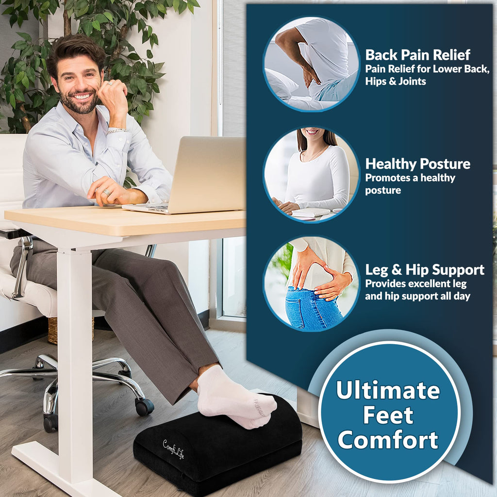 Foot Rest for Under Desk at Work – Adjustable Desk FootRest for Office Chair, Gaming Accessories – Ergonomic Teardrop Design for Back, Hip & Leg Pain Relief – 100% Memory Foam (Black)