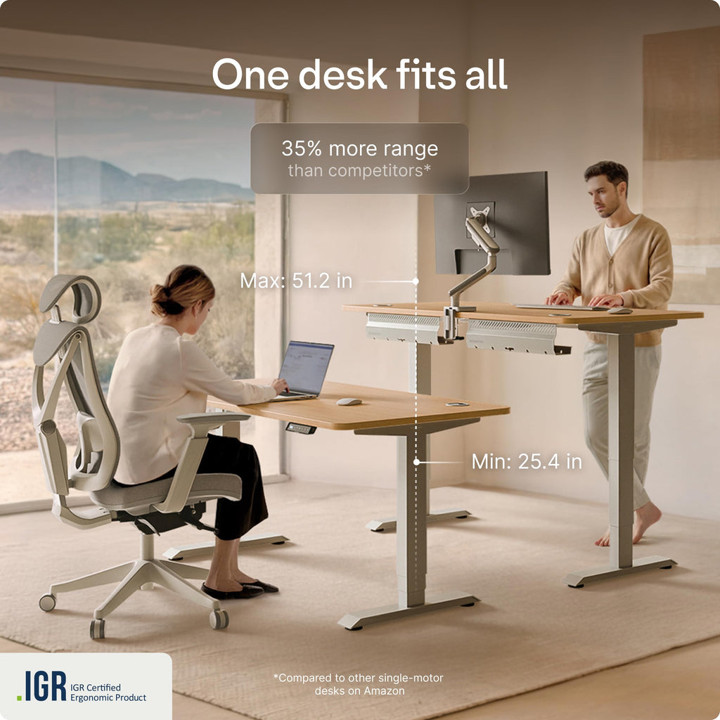 HomePro Standing Desk 54x28 — Made in Europe, Ergonomic Sit Stand Home Office Desk, Electric Height Adjustable, Dual Motor, USB & USB-C Charging, Wobble-Free, Touchscreen, 3 Memory Presets