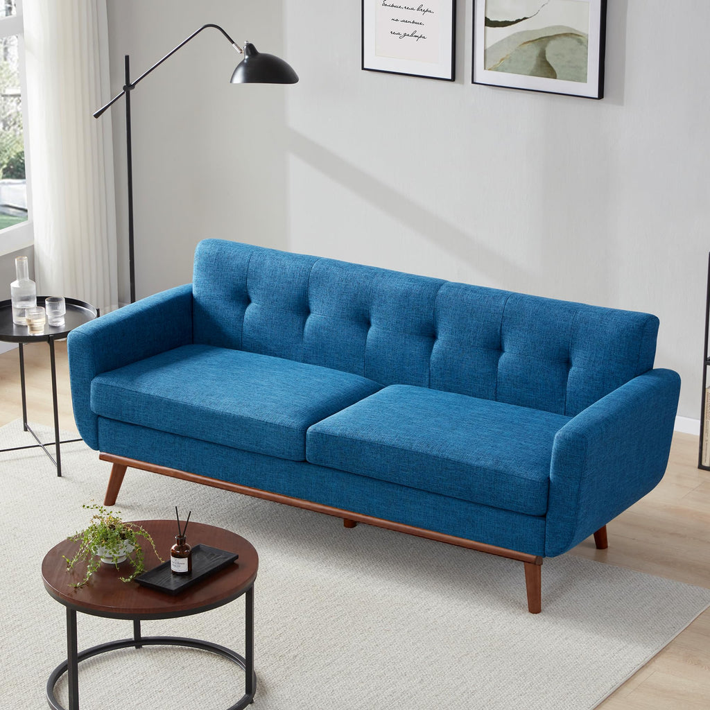 77.2" W Loveseat Sofa, Mid Century Modern Decor Love Seat Couches for Living Room, Button Tufted Upholstered Furniture, Solid & Easy to Install Small Couch for Bedroom Office Apartment, Blue
