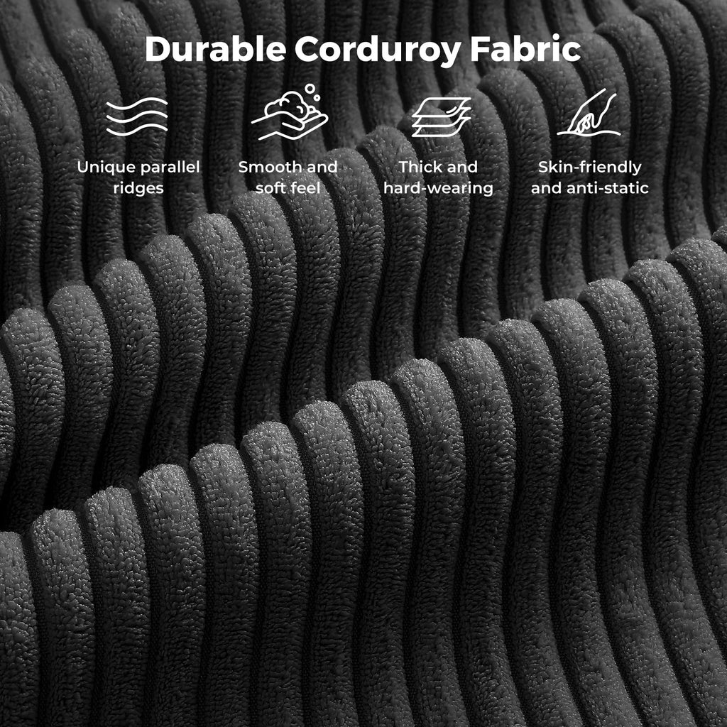 97" Modular Sectional Sofa Black, L-Shaped Couch with Movable Ottoman, Comfy Corduroy Couch with Spring Cushion, Modular Sofa with Deep Seat for Living Room, Bedroom and Apartment