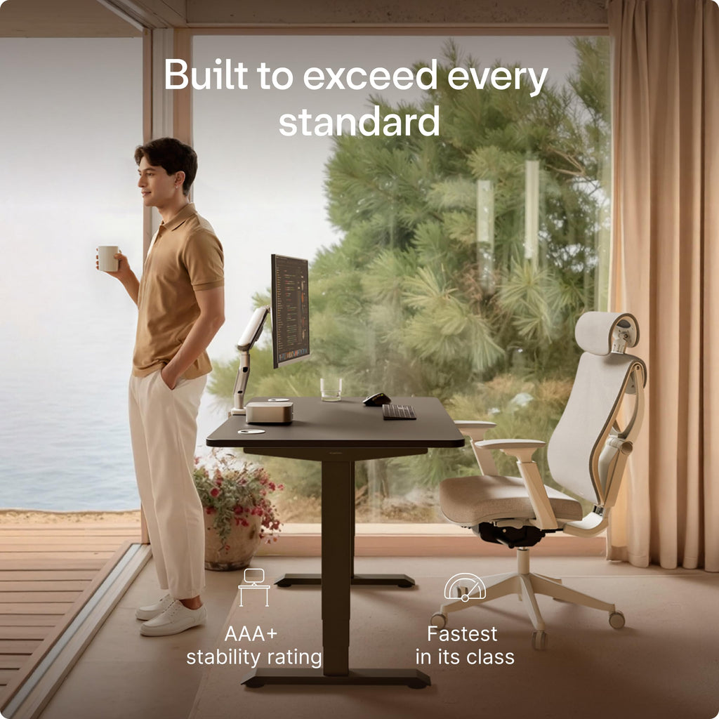 HomePro Standing Desk 70x30 — Made in Europe, Ergonomic Sit Stand Home Office Desk, Electric Height Adjustable, Dual Motor, USB & USB-C Charging, Wobble-Free, Touchscreen, 3 Memory Presets