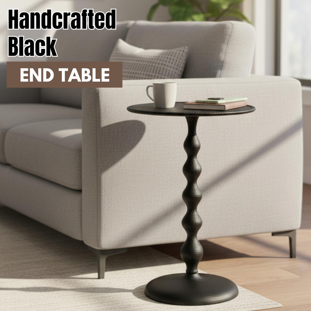 Round Metal End Tables for Living Room, Modern Metal Accent, Modern Side Table, Bedroom Nightstand, Small Coffee, Space-Saving, Easy Assembly 14.5" (Black)