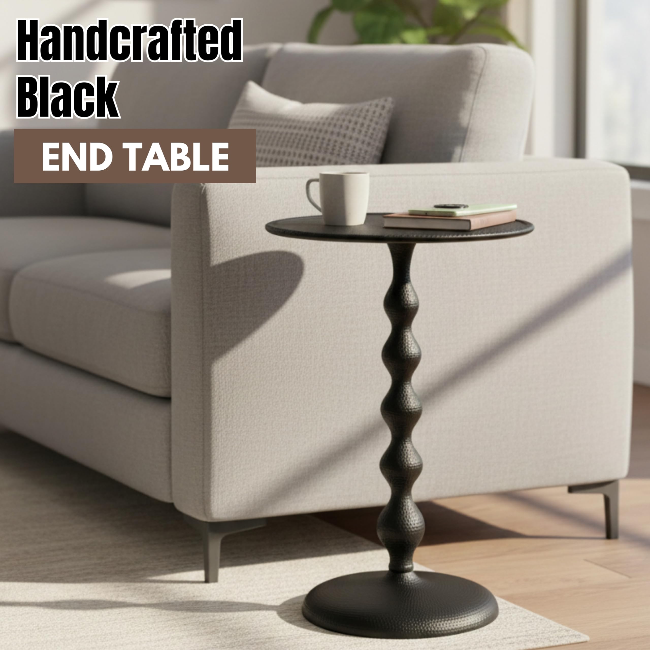 Round Metal End Tables for Living Room, Modern Metal Accent, Modern Side Table, Bedroom Nightstand, Small Coffee, Space-Saving, Easy Assembly 14.5" (Black)