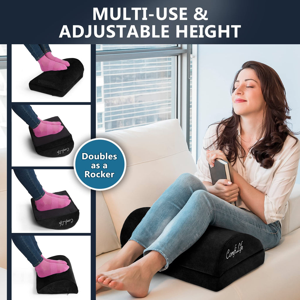 Foot Rest for Under Desk at Work – Adjustable Desk FootRest for Office Chair, Gaming Accessories – Ergonomic Teardrop Design for Back, Hip & Leg Pain Relief – 100% Memory Foam (Black)